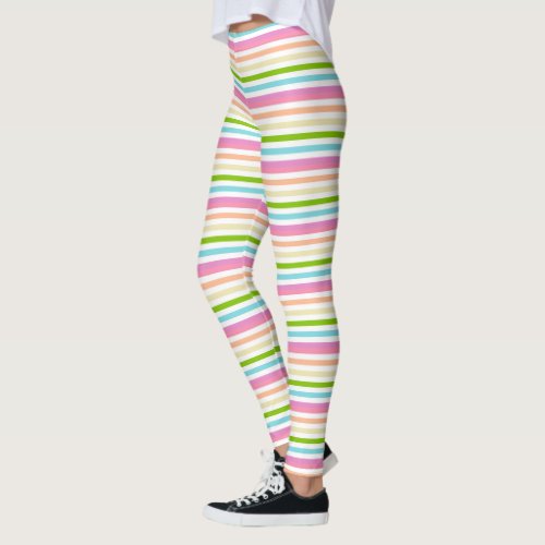 Modern Elegant Trendy Pink Rose Blue Green Yellow Leggings