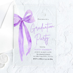 Modern Elegant Trendy Purple Bow Graduation Party Acrylic Invitations