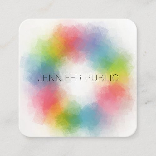 Modern Elegant Trendy Rainbow Colors Template Square Business Card