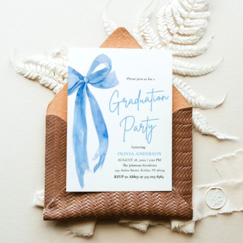 Modern Elegant Trendy Stylish Blue Bow Graduation