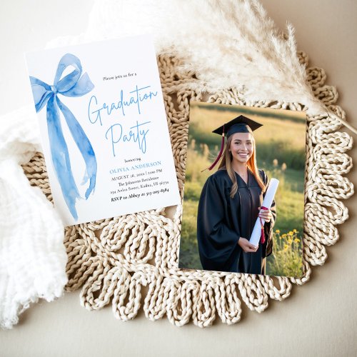 Modern Elegant Trendy Stylish Blue Bow Graduation