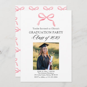 Modern Elegant Trendy Stylish Pink Bow Graduation Invitation