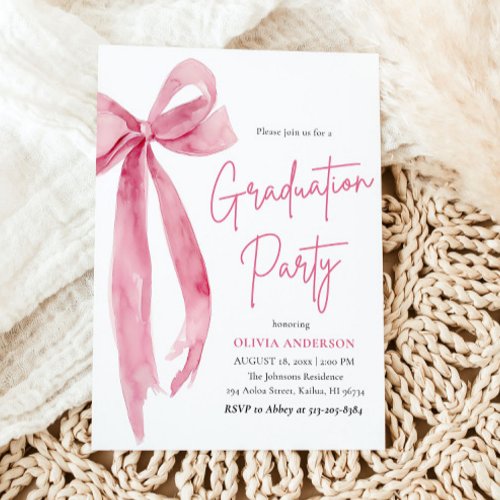 Modern Elegant Trendy Stylish Pink Bow Graduation