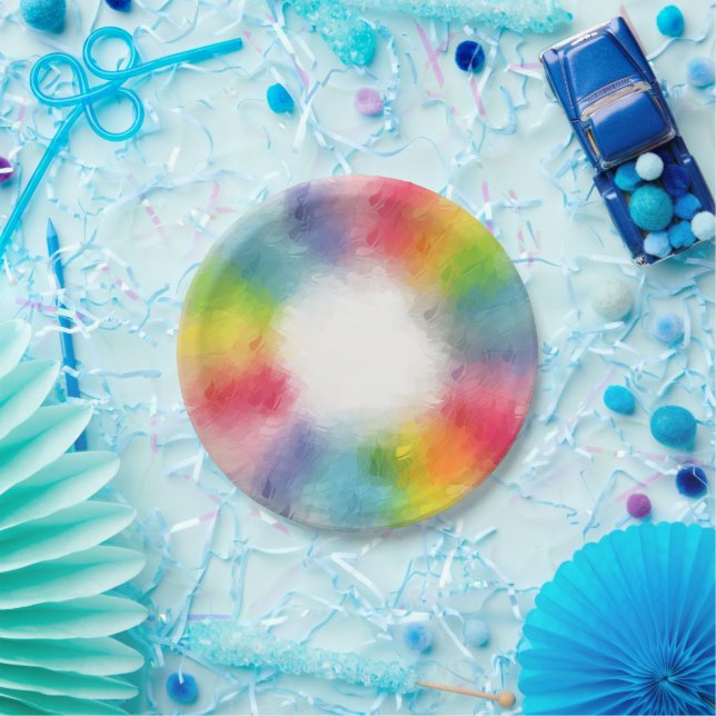 Modern Elegant Trendy Template Rainbow Colors Paper Plates (Party)