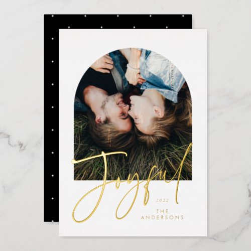 Modern elegant trendy typography black 1 photo foil holiday card