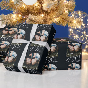 Modern elegant trendy typography black joyful wrapping paper