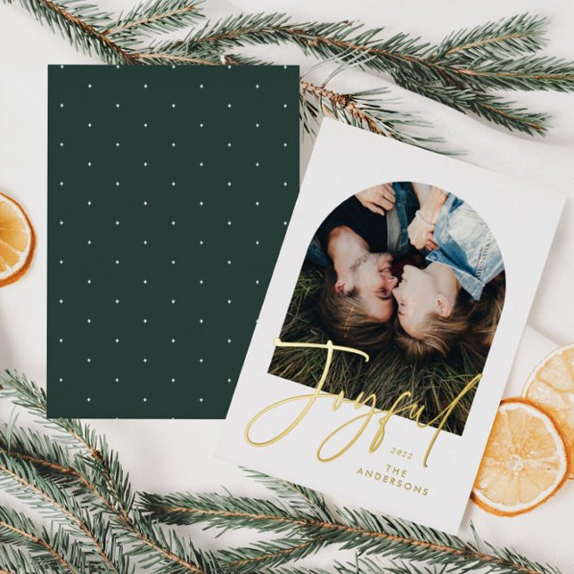 Modern elegant trendy typography green 1 photo foi foil holiday card (Creator Uploaded)