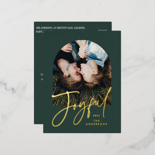 Modern elegant trendy typography green 1 photo foil holiday postcard