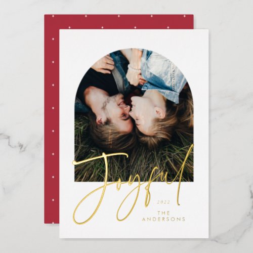 Modern elegant trendy typography red 1 photo foil  foil holiday card