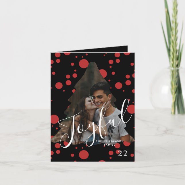 Modern elegant trendy typography red 1 photo holiday card (Front)