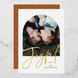 Modern elegant trendy typography rust 1 photo foil holiday card