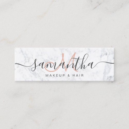 Modern elegant trendy white marble makeup hair mini business card