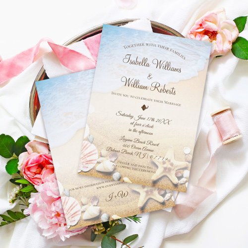 Modern Elegant Tropical Beach Starfish Wedding Invitation
