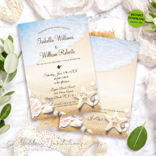 Modern Elegant Tropical Beach Starfish Wedding Invitation