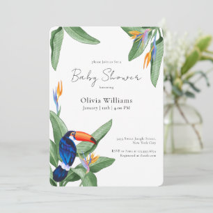 Modern Elegant Tropical Floral Bird Baby Shower Invitation