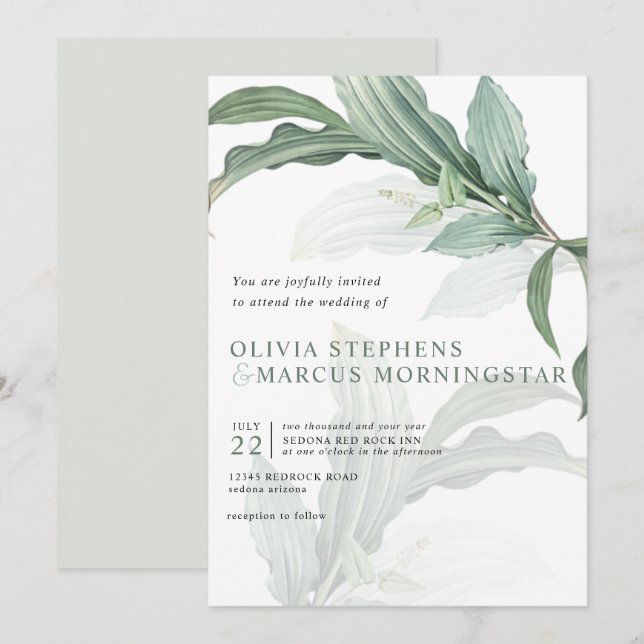 Modern Elegant Tropical Leaves Invitation (Front/Back)