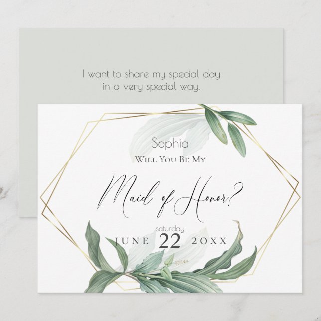Modern Elegant Tropical Leaves  My  Maid of Honor Invitation (Front/Back)
