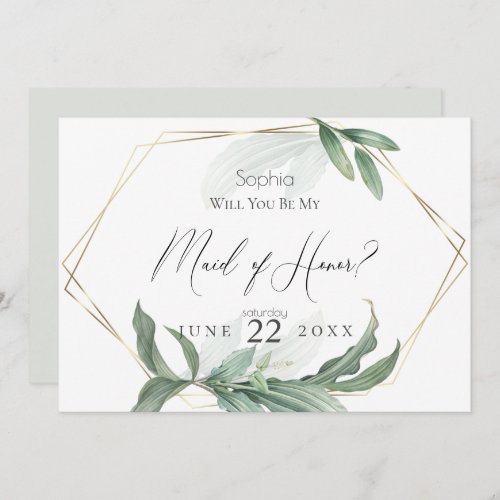 Modern Elegant Tropical Leaves  My  Maid of Honor Invitation