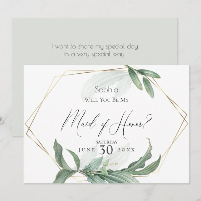 Modern Elegant Tropical Leaves  My  Maid of Honor Invitation (Front/Back)