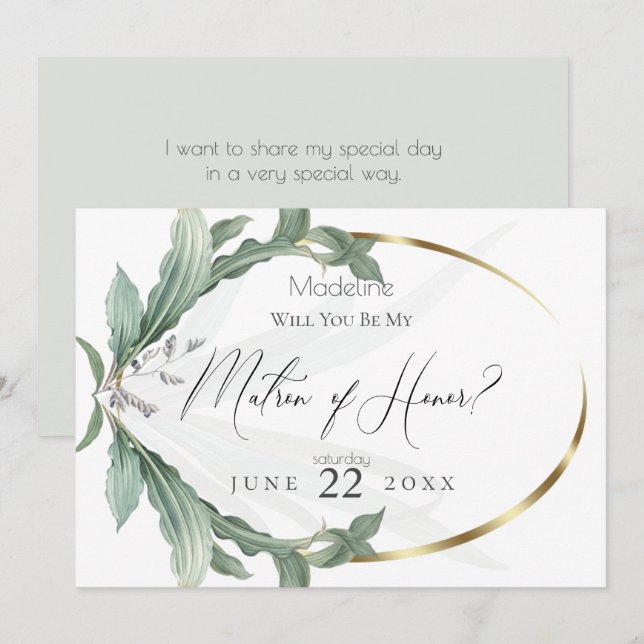 Modern Elegant Tropical Leaves My Matron of Honor Invitation (Front/Back)