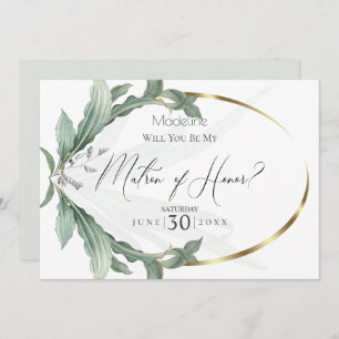 Modern Elegant Tropical Leaves My Matron of Honor Invitation