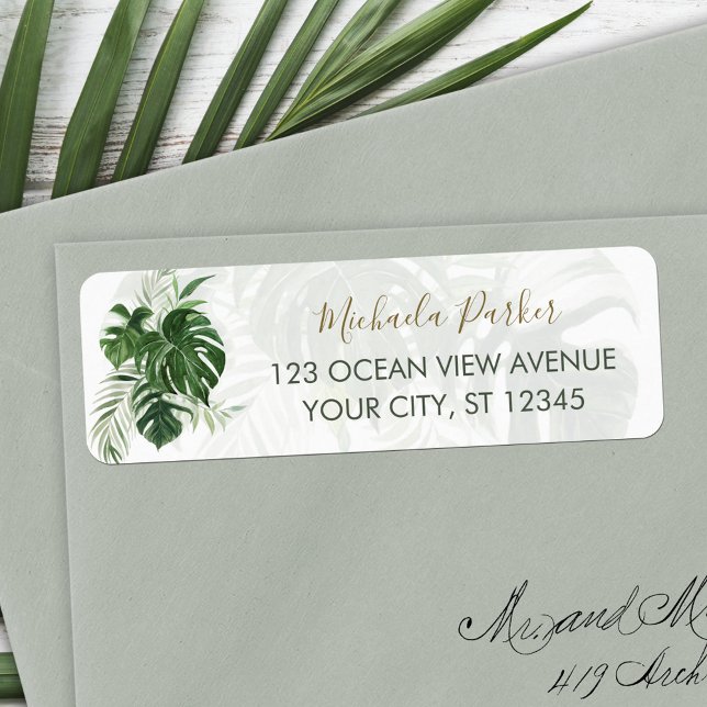 Modern Elegant Tropical Leaves Return Address Label (Creator Uploaded)