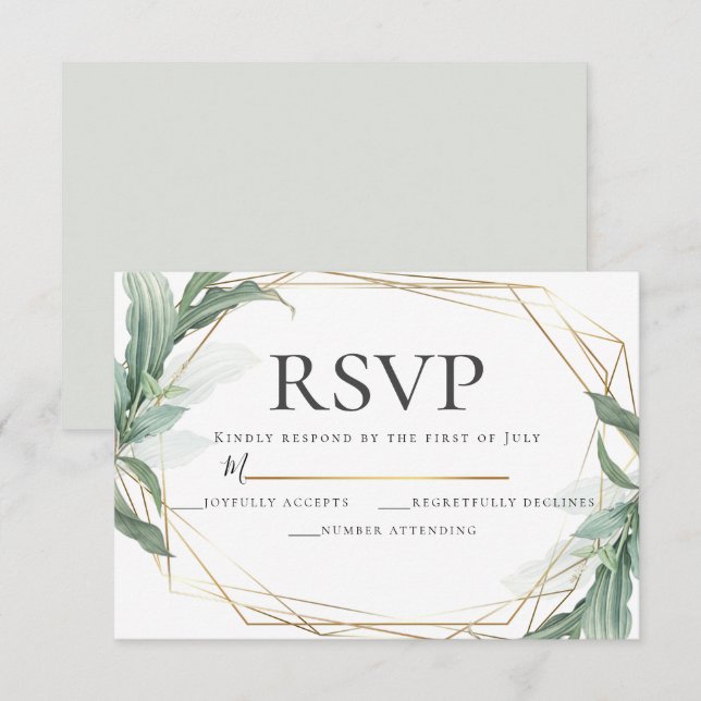 Modern Elegant Tropical Leaves Wedding RSVP Invitation (Front/Back)