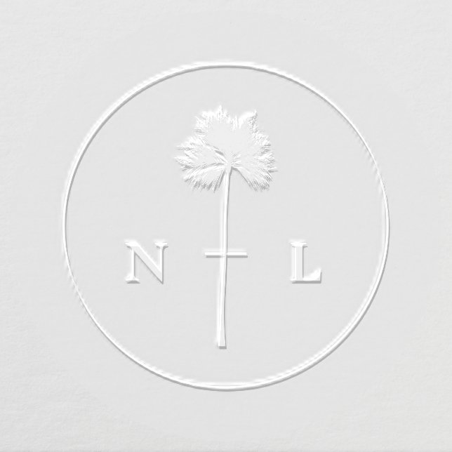 Modern Elegant Tropical Palm Tree Wedding Initials Embosser (Design)