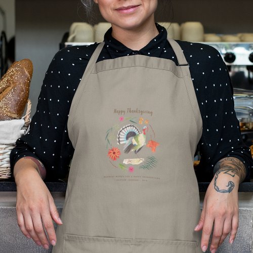 Modern Elegant Turkey Thanksgiving Botanical Apron