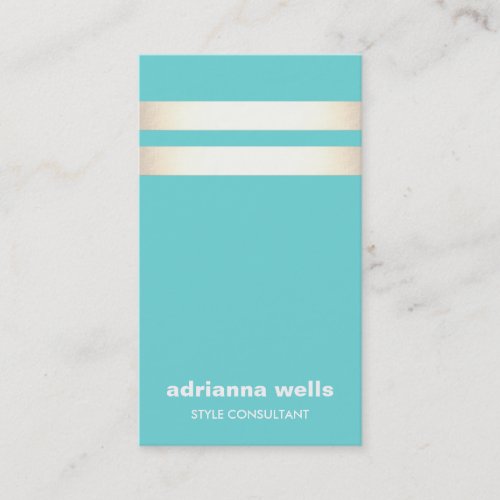 Modern  Elegant Turquoise Blue Faux Gold Striped Business Card