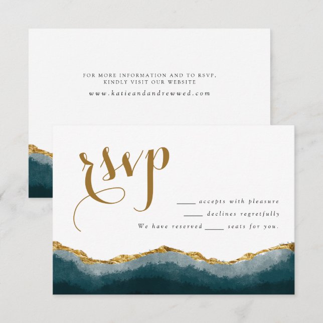 Modern Elegant Turquoise Gold Agate Wedding Enclosure Card (Front/Back)