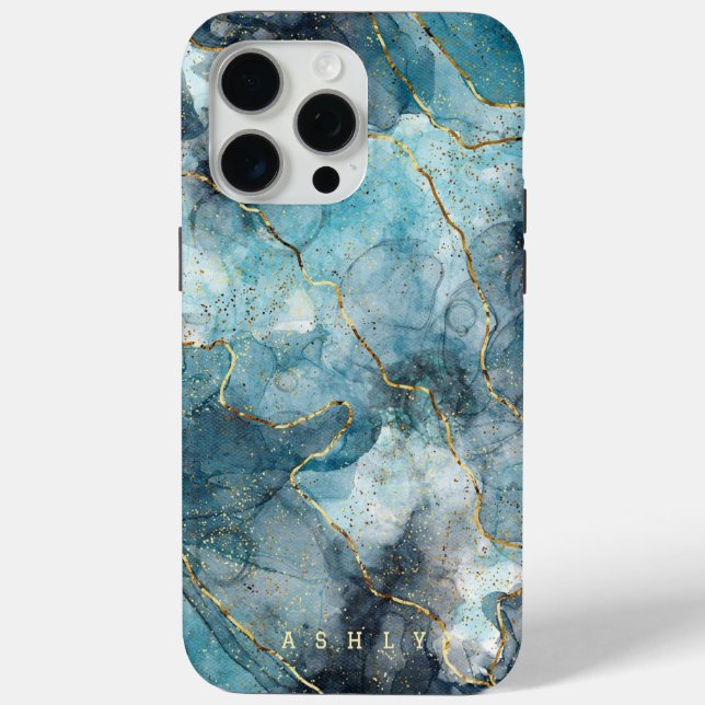 Modern Elegant Turquoise Gold Marble Case-Mate iPhone Case (Back)