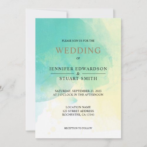 Modern elegant turquoise gold watercolor Wedding Invitation