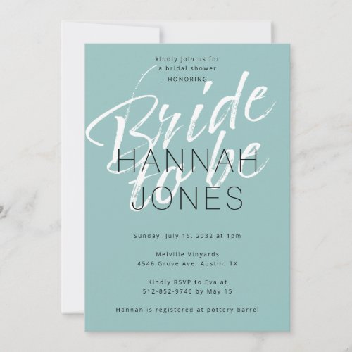 Modern Elegant Turquoise Mint Green Bridal Shower Invitation