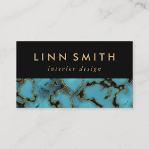 Modern Elegant Turquoise Stone Gold and Black Business Card