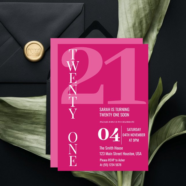 Modern Elegant TWENTY ONE 21st Birthday Party  Invitation (Creator Uploaded)