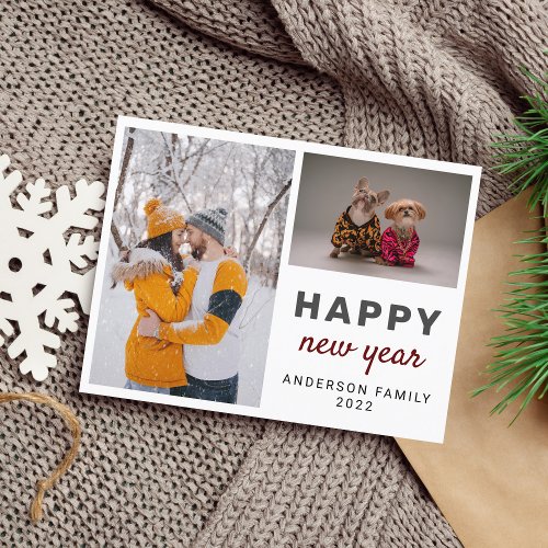 Modern Elegant Two Photo Happy New Year Postcard