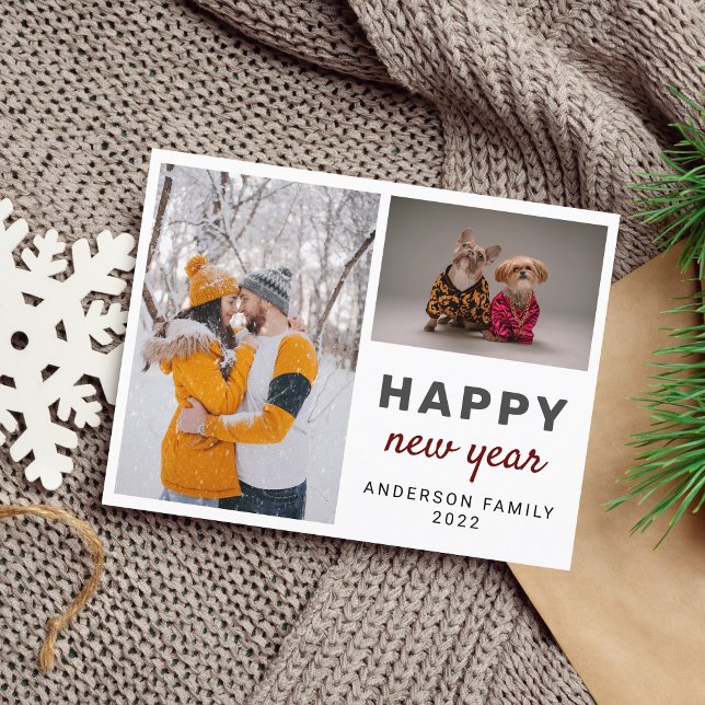 Modern Elegant Two Photo Happy New Year Postcard (Creator Uploaded)