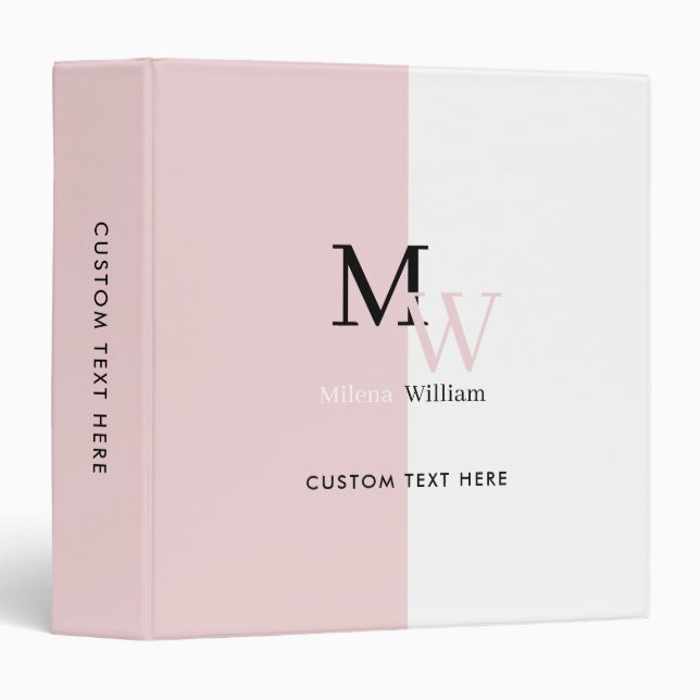 Modern Elegant Two Tone Monogrammed 3 Ring Binder (Front/Spine)