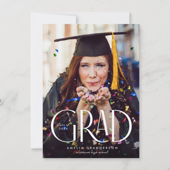 Modern Elegant Type Graduation Photo Budget Invitation (Front)