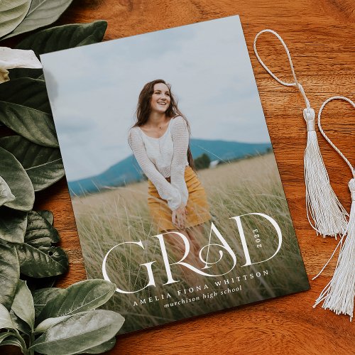 Modern Elegant Type Overlay Two Photo Graduation Announcement