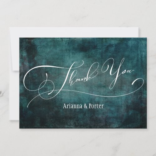 Modern Elegant Type Scratched Teal Grunge Texture Thank You Card