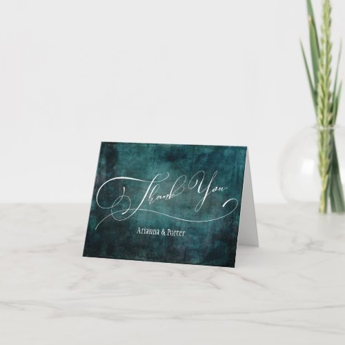 Modern Elegant Type Scratched Teal Grunge Texture Thank You Card