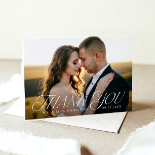 Modern Elegant Typography 2 Photo Wedding Thank You Card