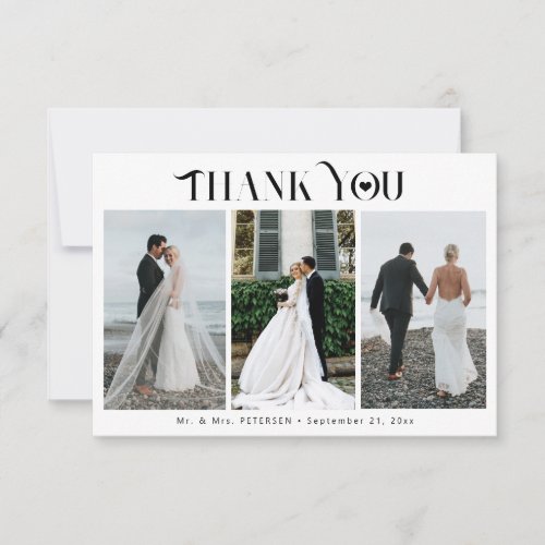 Modern elegant typography 3 photo collage wedding thank you card