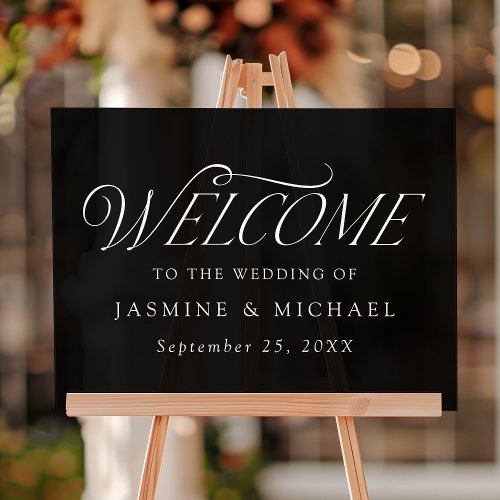 Modern Elegant Typography Black Wedding Welcome Acrylic Sign