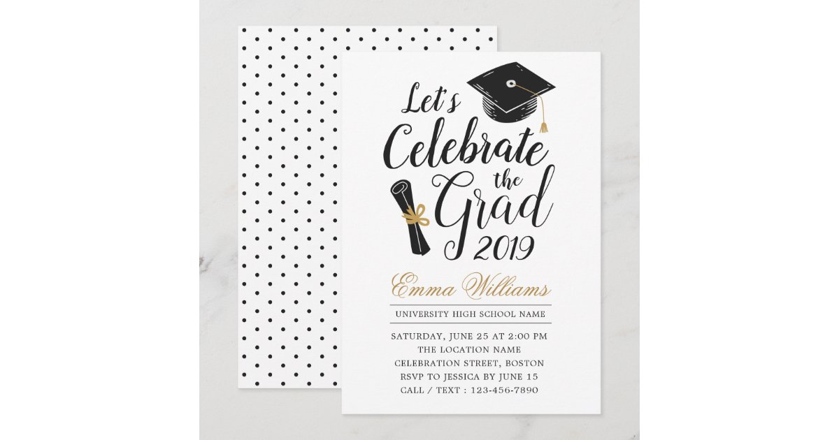 Modern Elegant Typography Black White Graduation Invitation | Zazzle