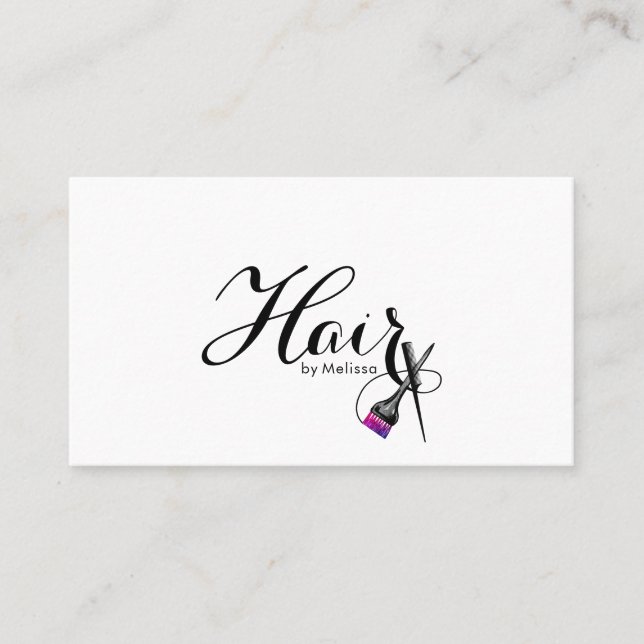 Modern Elegant Typography Hair By Name White Business Card (Front)