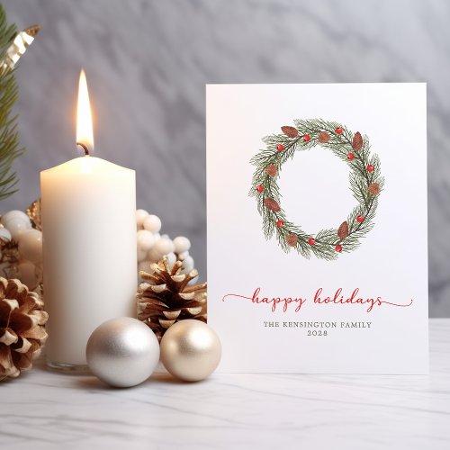 Modern Elegant Typography Happy Holidays Wreath