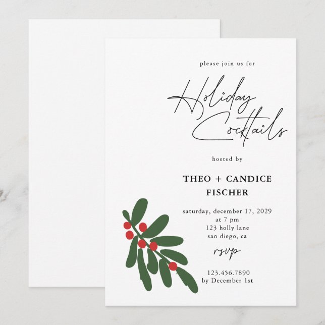 Modern Elegant Typography Holiday Cocktails  Invitation (Front/Back)